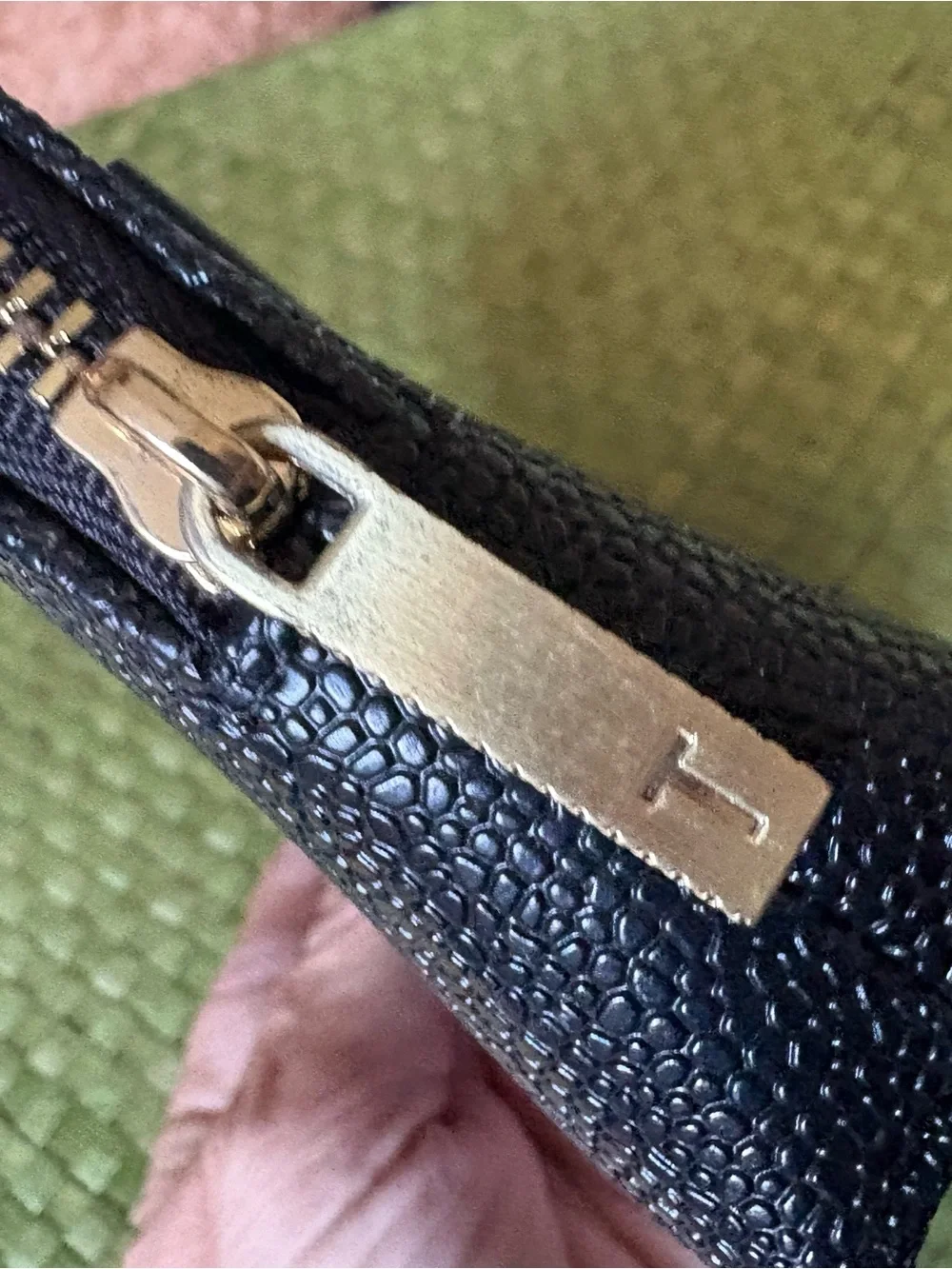 Ted Baker Black Pebbled Leather Lipstick Bag Gold Logo